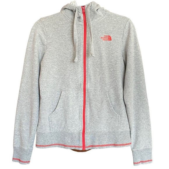 The North Face Womens Size Small Gray Full  Zip Up Pink LOGO Hoodie Sweater - Picture 2 of 12